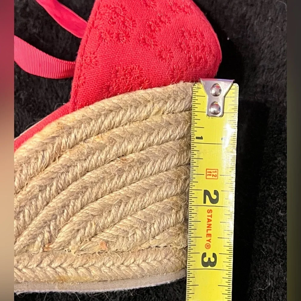 Vtg Y2K Liz Cole Red Espadrille Wedge Ballerina Ankle Tie Sandals
